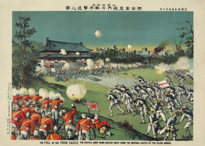A painting showing Western powers responding to defeat the Boxers’ siege of the Beijing international legations in the Battle of Peking. Date: 	September 1900. Source: Library of Congress.
Author: Torajirō Kasai. (Photo: Wikimedia Commons)